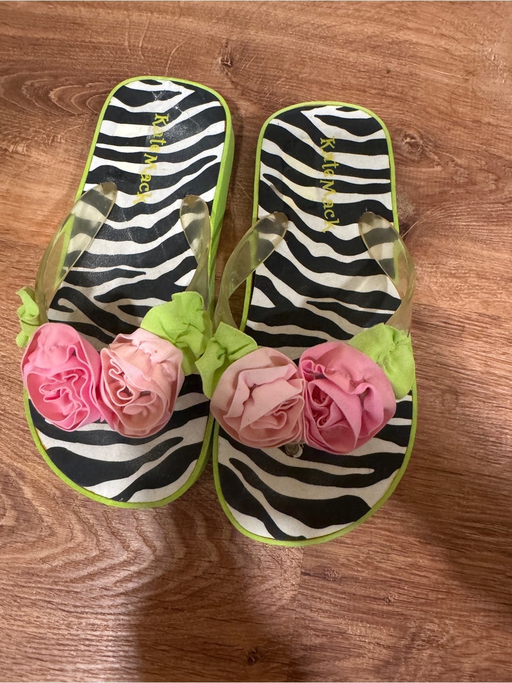 Kate Mack Lime Green and Pink Zebra Print kids Platform Sandal​